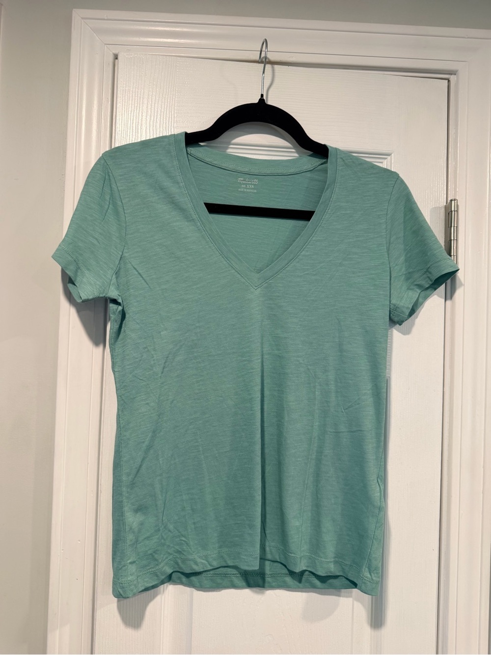 NWOT Madewell Size XXS Sage Green V Neck Short Sleeve Slub Cotton Tee Shirt